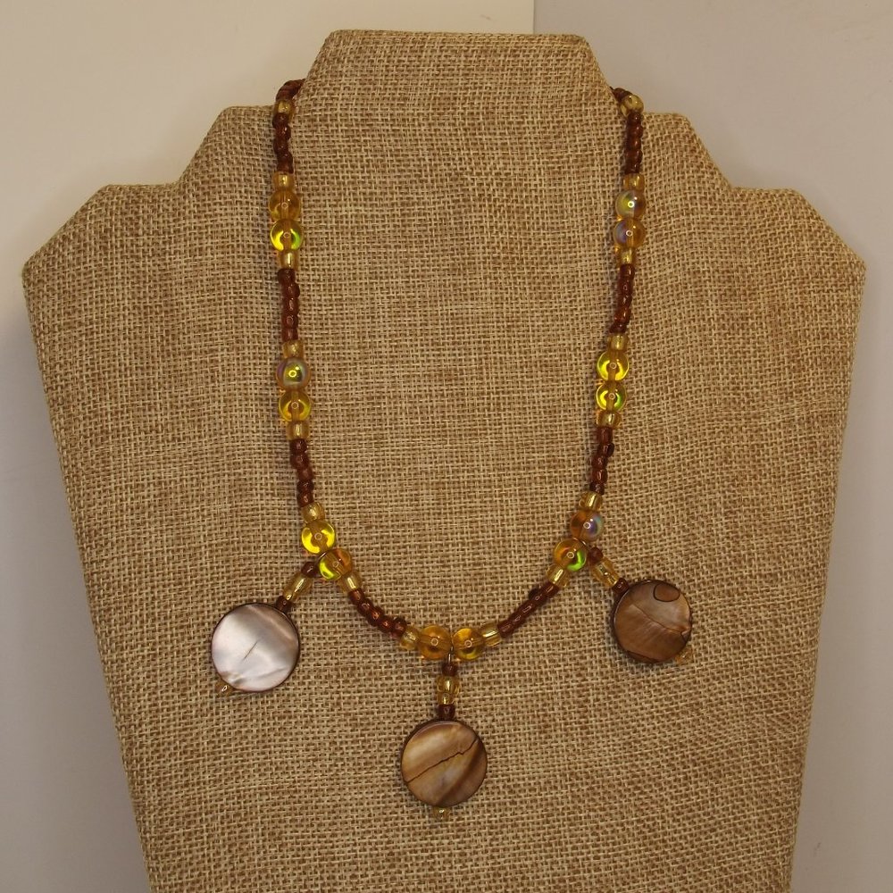 Artisan Genuine Shell & Amber AB Crystal Bead Necklace